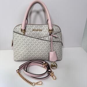 Michael Kors Womens Medium Saffiano Dome Satchel Bag Handbag Logo Pink